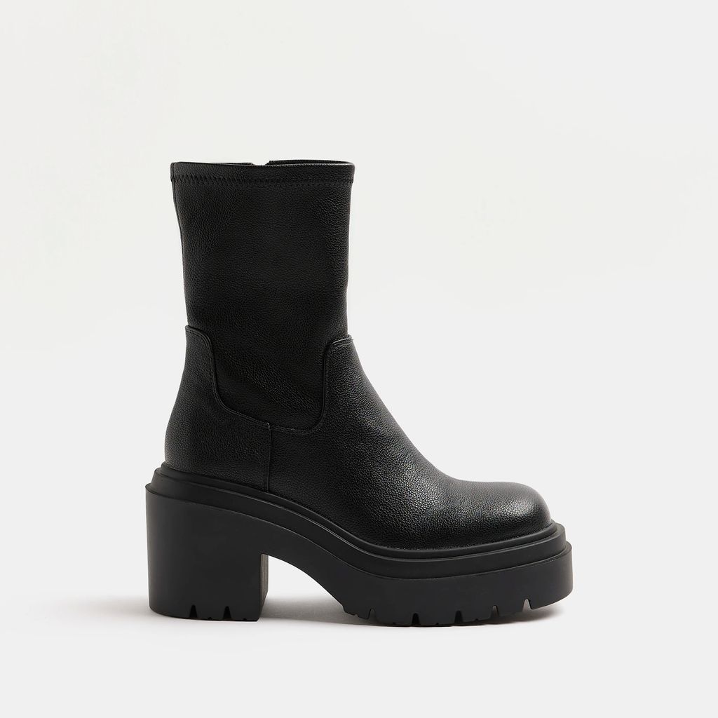 Womens Black Chunky Sole Anke Boots