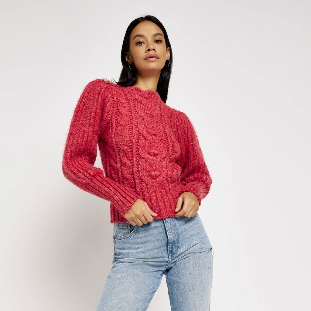 Womens Red Cable Knit Jumper