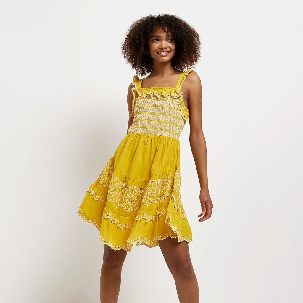 River Island Womens Yellow Broderie Mini Dress