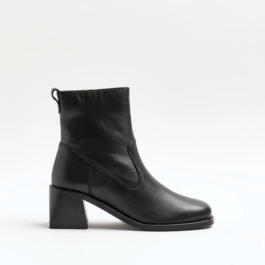 Womens Black Leather Heeled Ankle Boots