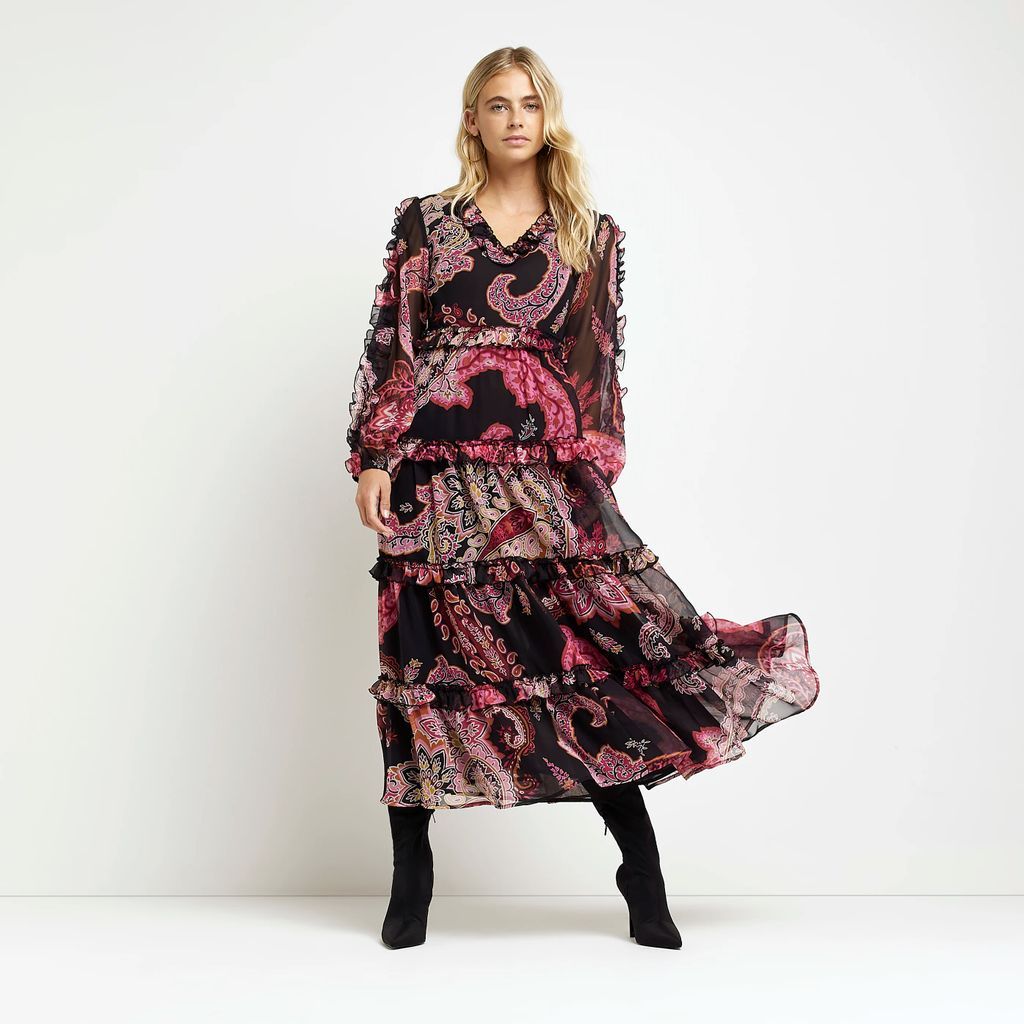 River Island Womens Black Paisley Smock Midi Dress