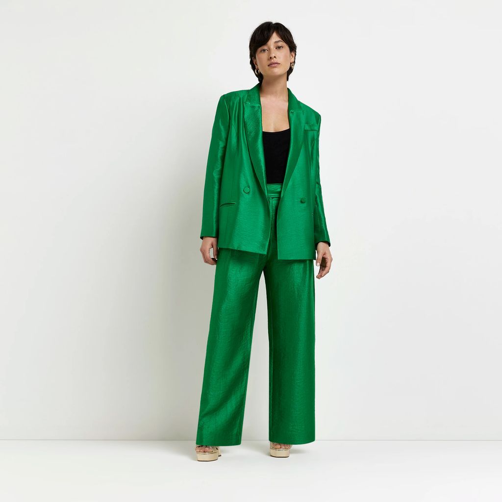 River Island Womens Petite Green Satin Oversized Blazer