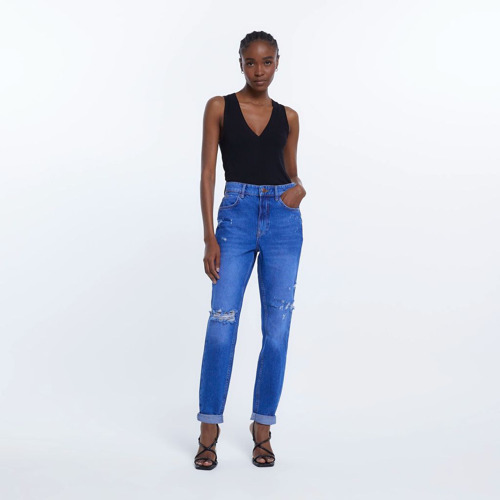 River Island Womens Blue Ripped High Waisted Mom Jeans