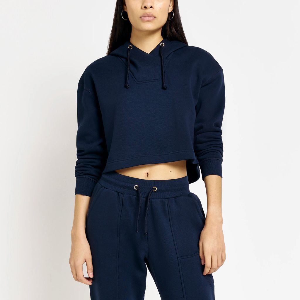 River Island Womens Navy Cropped Hoodie