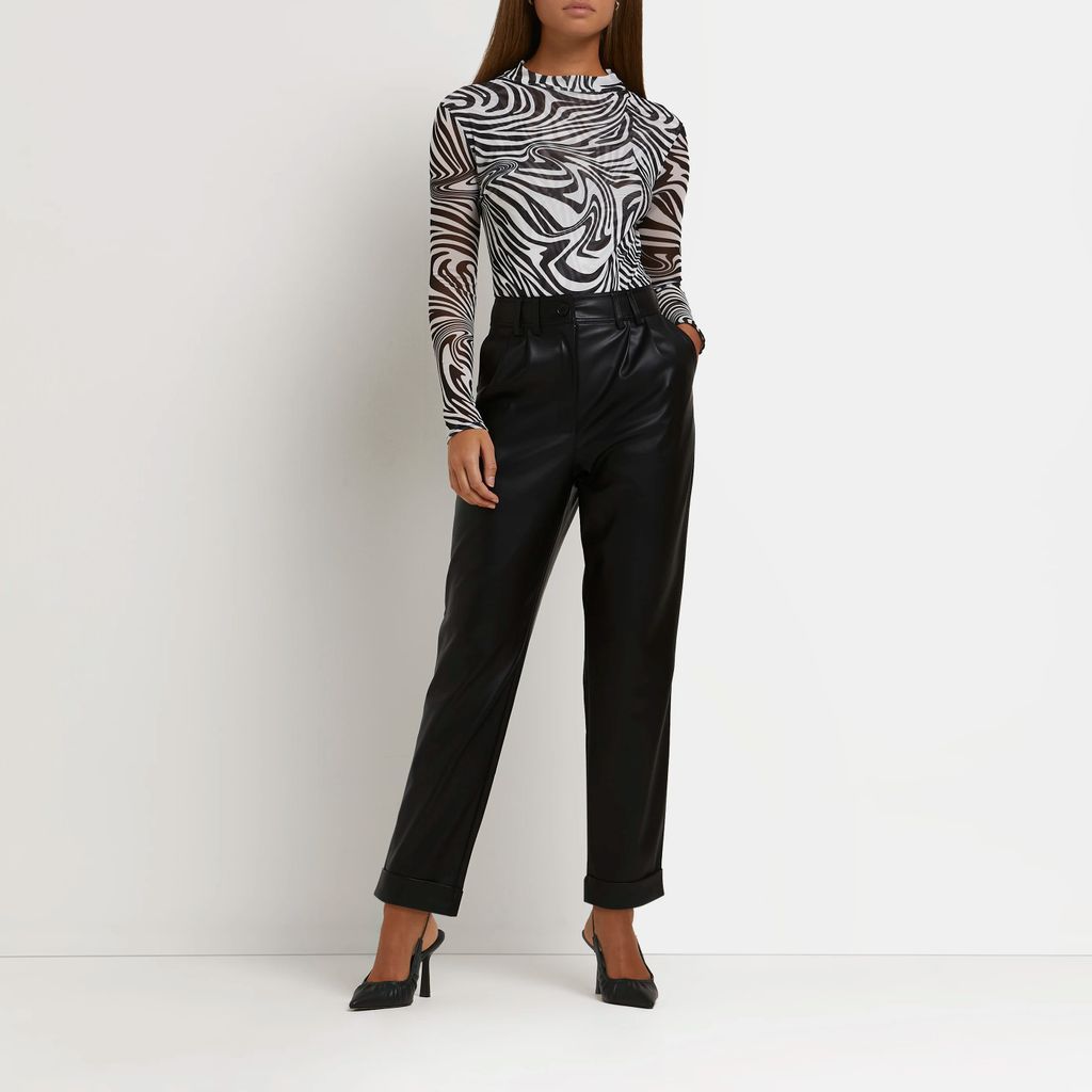 Womens Black Faux Leather High Waisted Trousers