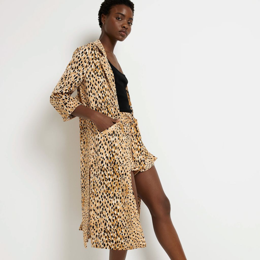 Womens Beige Leopard Print Longline Blazer