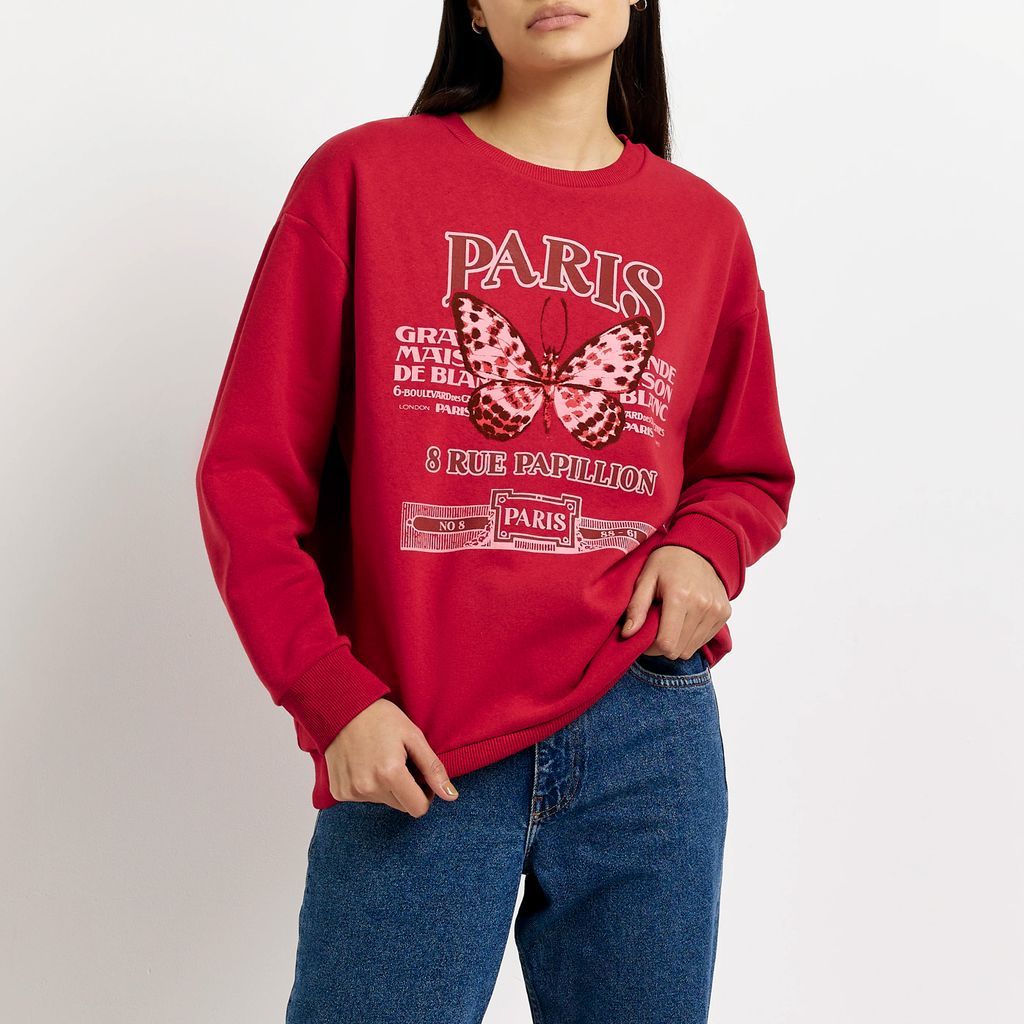 River Island Womens Red Butterfly Print Long Sleeve Sweatshirt