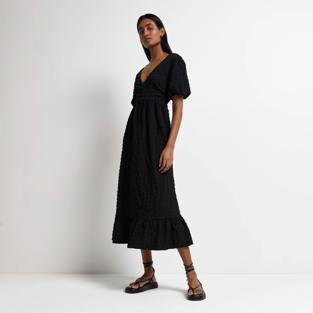 River Island Womens Black Textured Wrap Maxi Dress