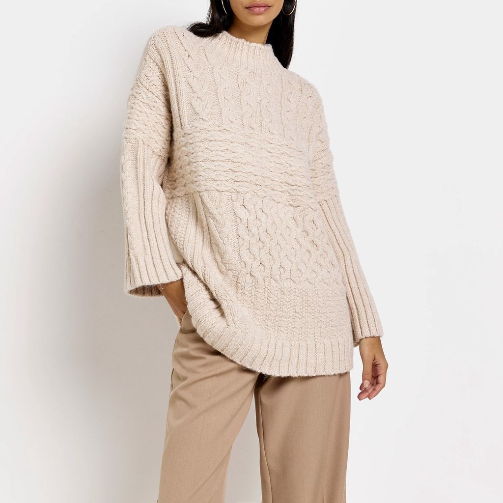 Womens Beige Oversized Cable Knit Jumper