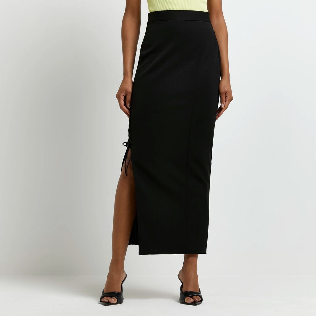 Womens Black Lace Up Midi Skirt
