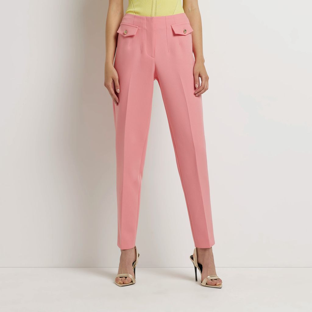 Womens Pink Mid Rise Cigarette Trousers