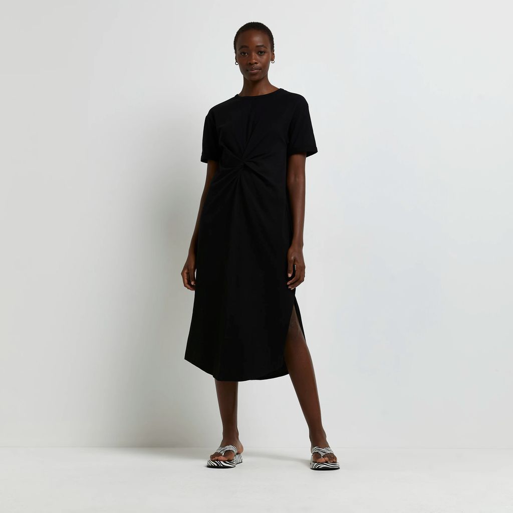 Womens Black Twist Front T-Shirt Midi Dress