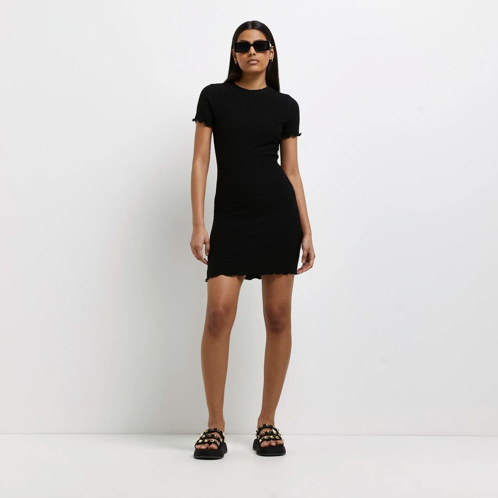 Womens Black Shirred Bodycon Mini Dress
