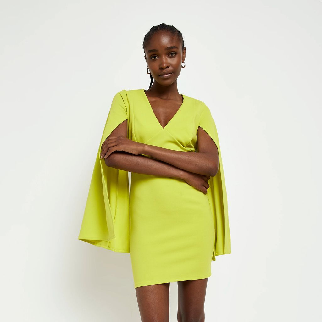 Womens Yellow Cape Bodycon Mini Dress