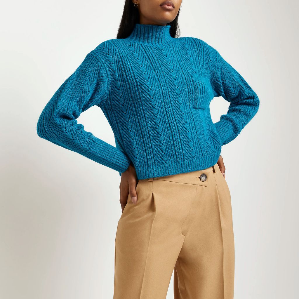Womens Blue Cable Knitted Jumper