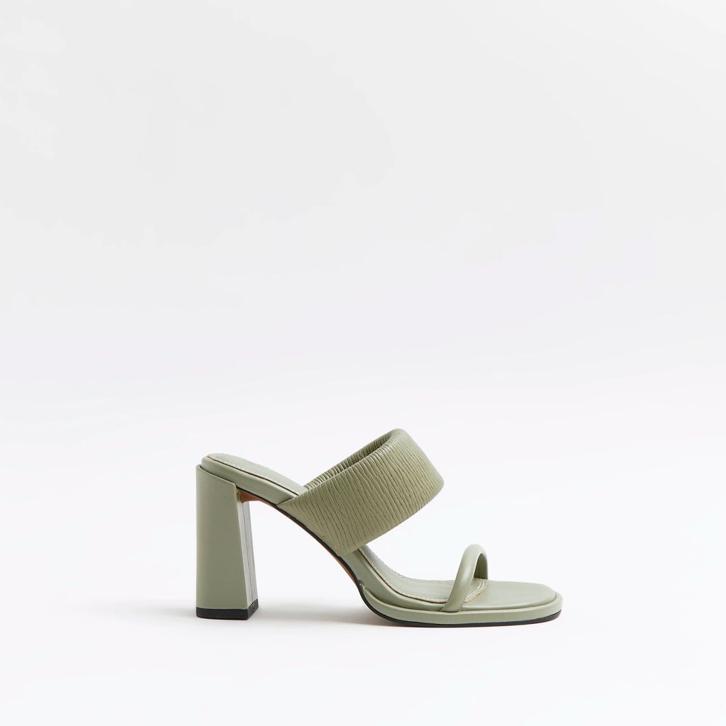 Womens Green Strappy Heeled Mules