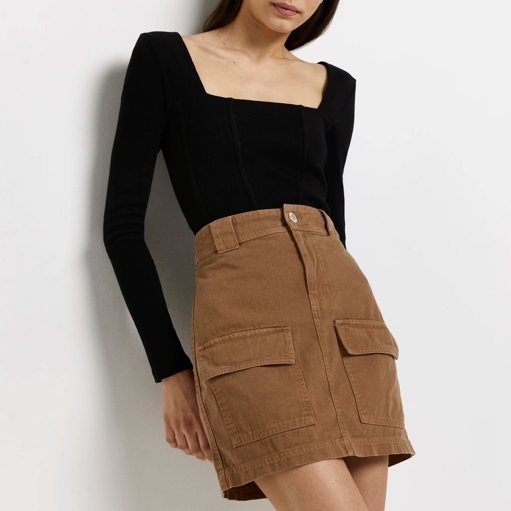 Womens Brown Denim Mini Skirt