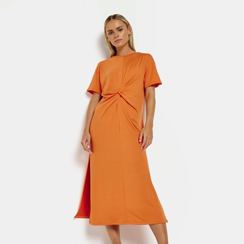 Womens Petite Orange Jersey Twist T-Shirt Dress