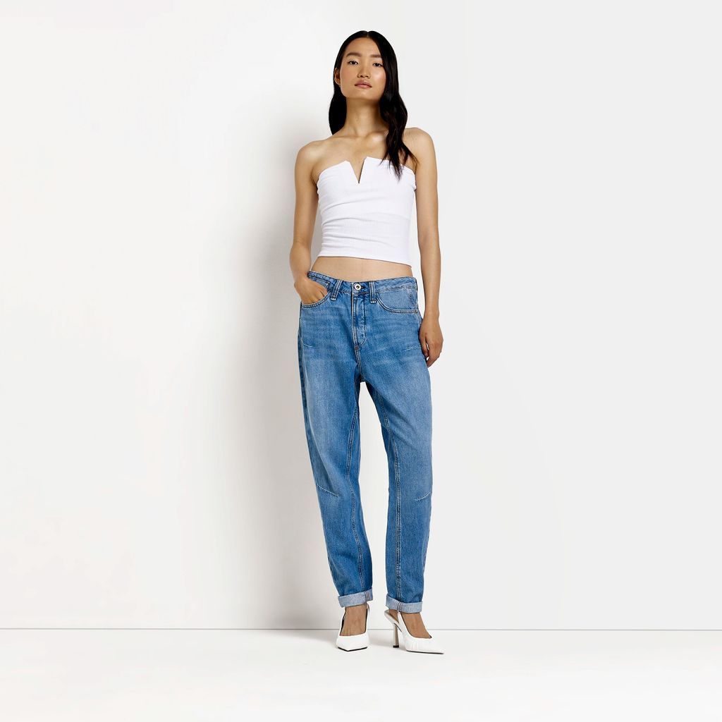 Womens Blue Low Rise Tapered Jeans