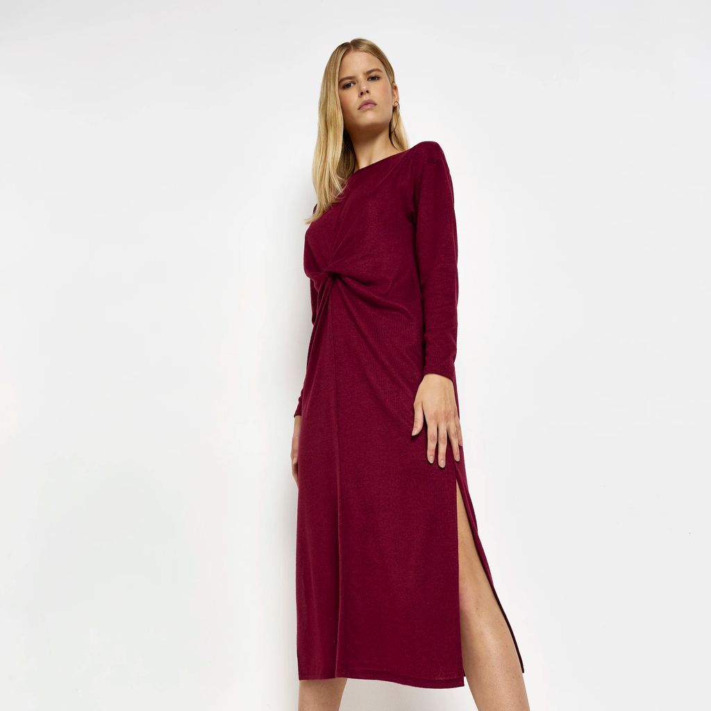 Womens Red Long Sleeve Twist Front Midi Dress