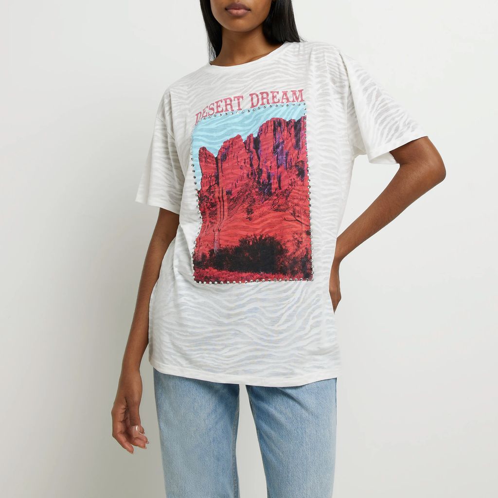 Womens White Graphic Print T-Shirt