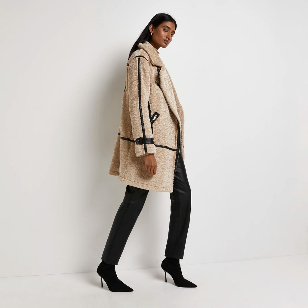 Womens Cream Shearling Aviator Coat