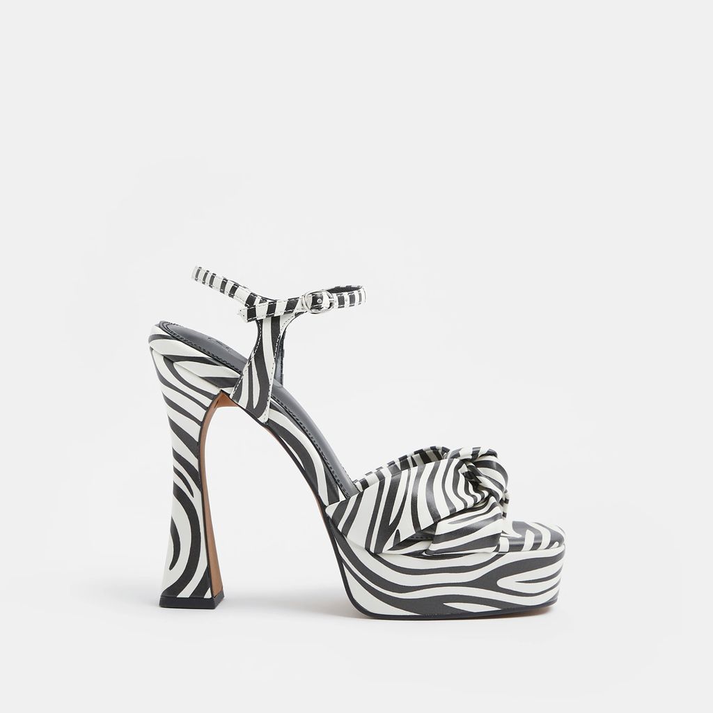 Womens White Zebra Print Knot Detail Platform Heels