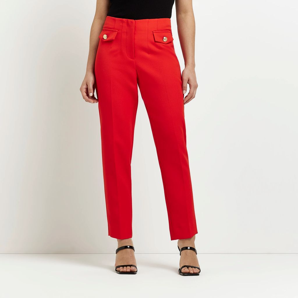 Womens Petite Red Mid Rise Cigarette Trousers