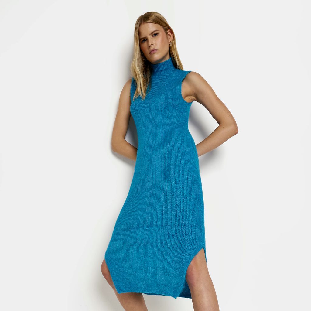 Womens Blue Knitted Midi Dress