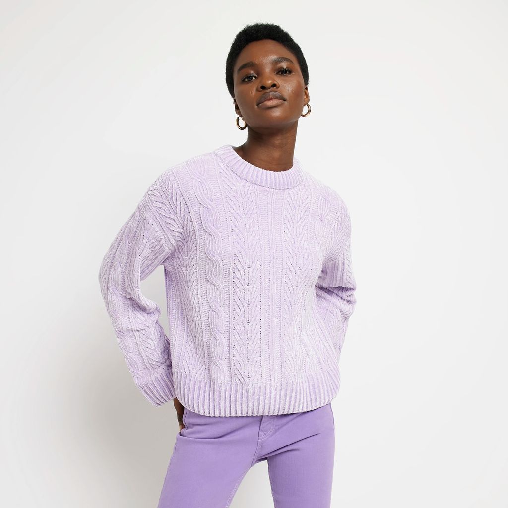 Womens Purple Chenille Cable Knit Jumper