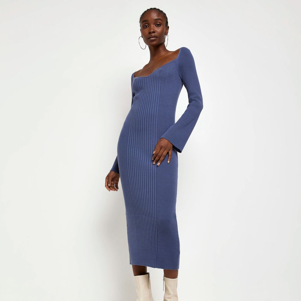 Womens Navy Long Sleeve Bodycon Midi Dress