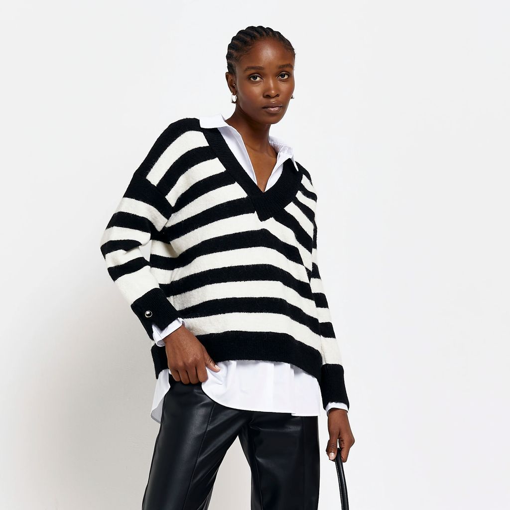Womens Black Stripe Shirt Jumper