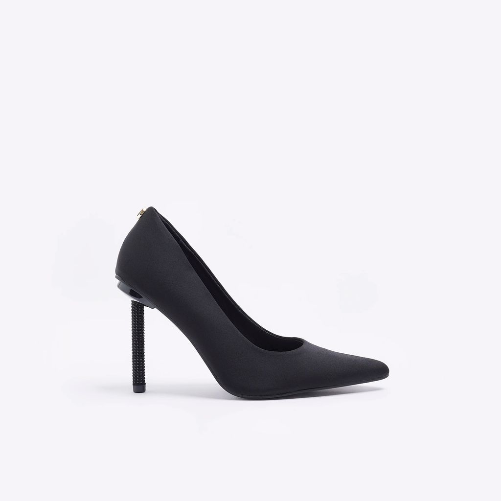 Womens Black Wide Fit Satin Heeled Court Shoes