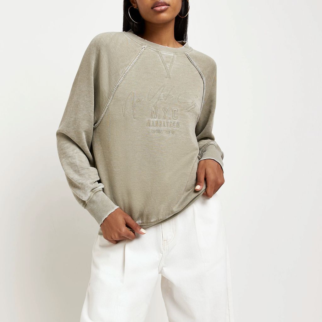 Womens Khaki Embroidered Sweatshirt