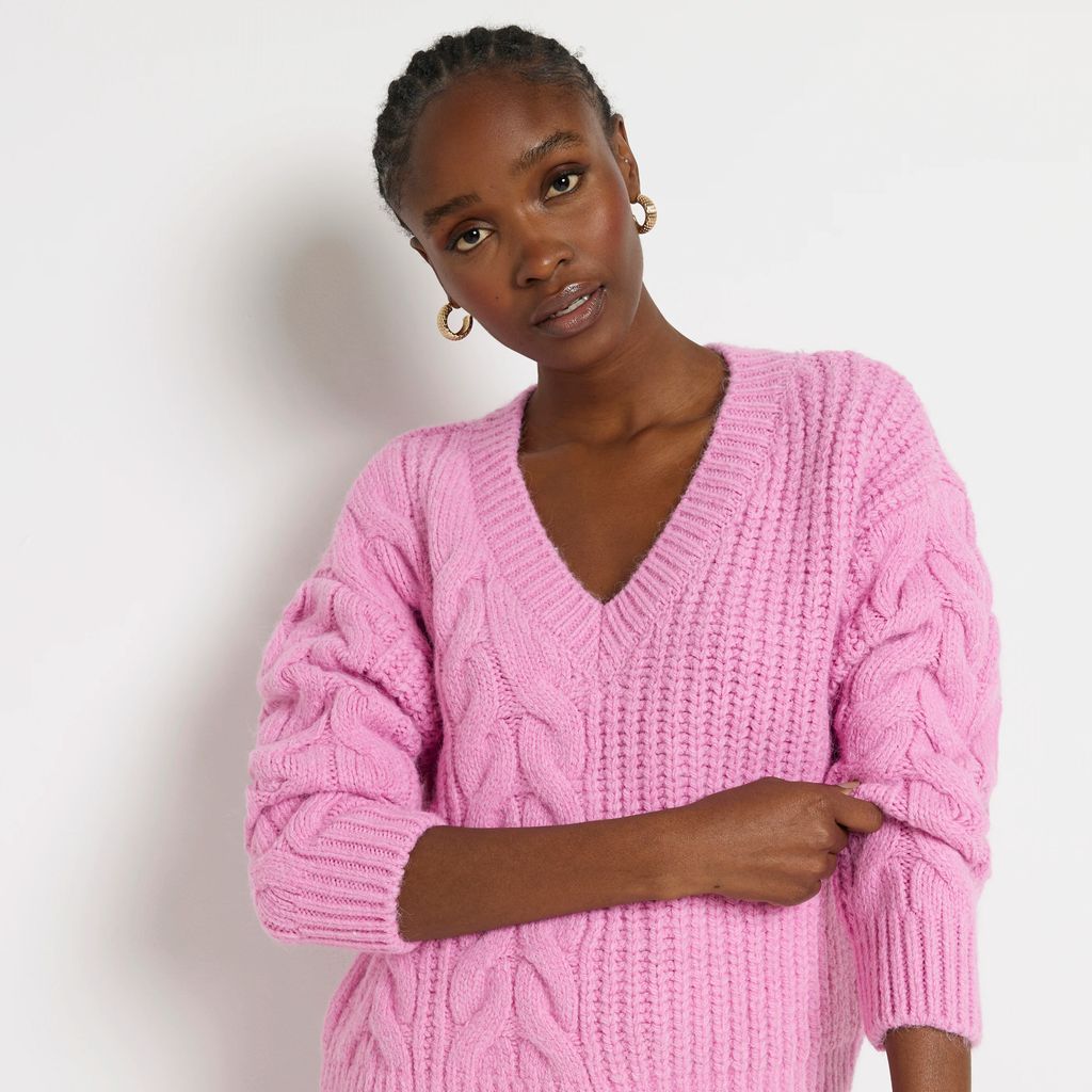 Womens Pink Cable Knit Jumper