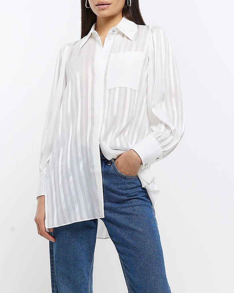 Womens White Striped Long Sleeve Shirt