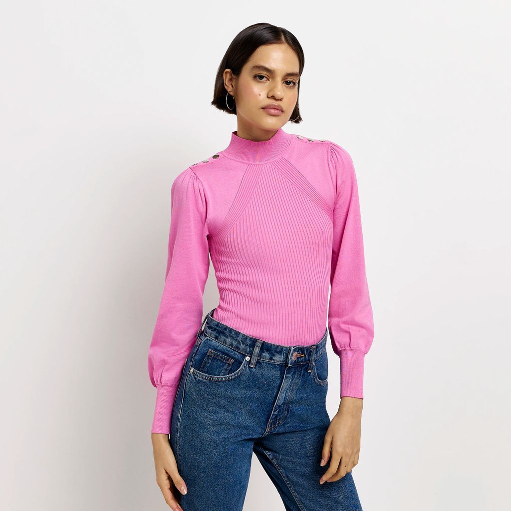 River Island Womens Pink Knitted Puff Sleeve Jumper