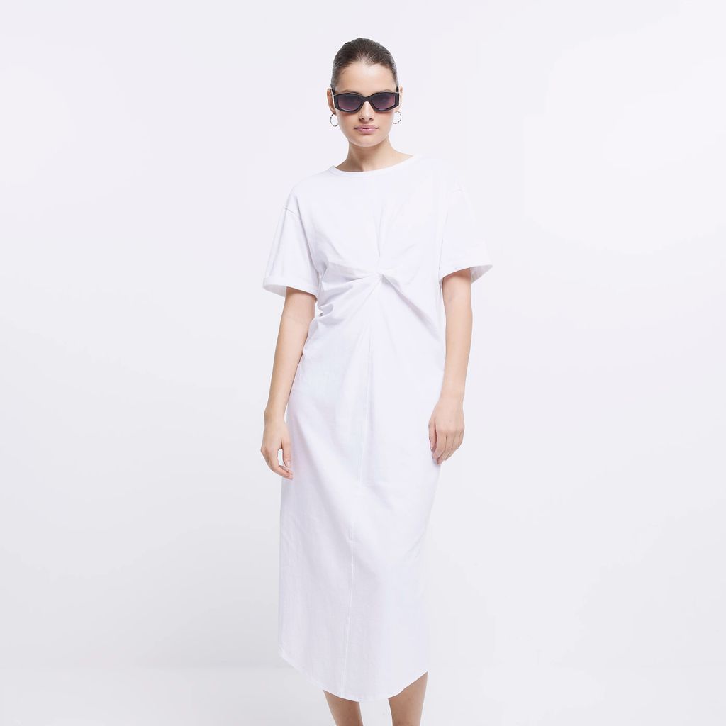 River Island Womens White Twist Detail T-Shirt Midi Dress