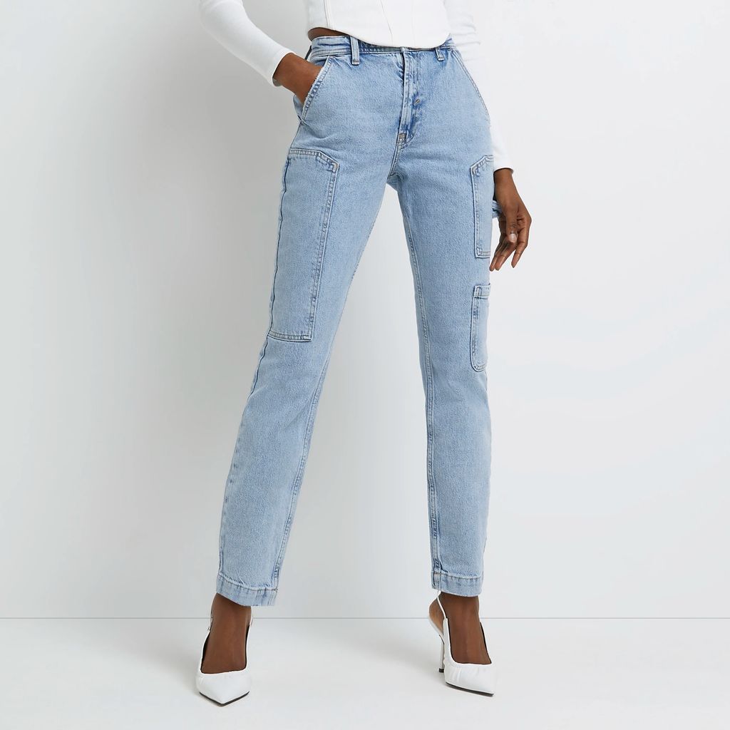 River Island Womens Blue Mid Rise Cargo Jeans