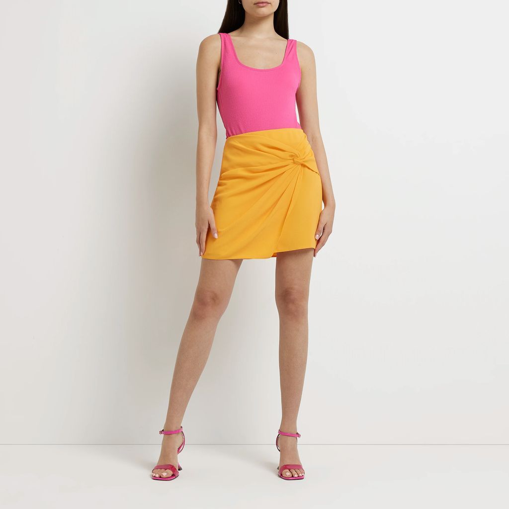 River Island Womens Orange Wrap Mini Skirt