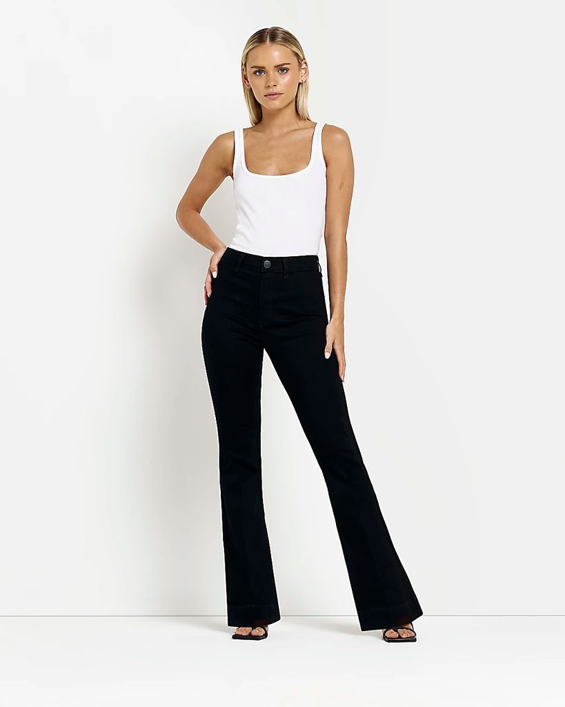 River Island Womens Petite Black Denim Flare Jeans