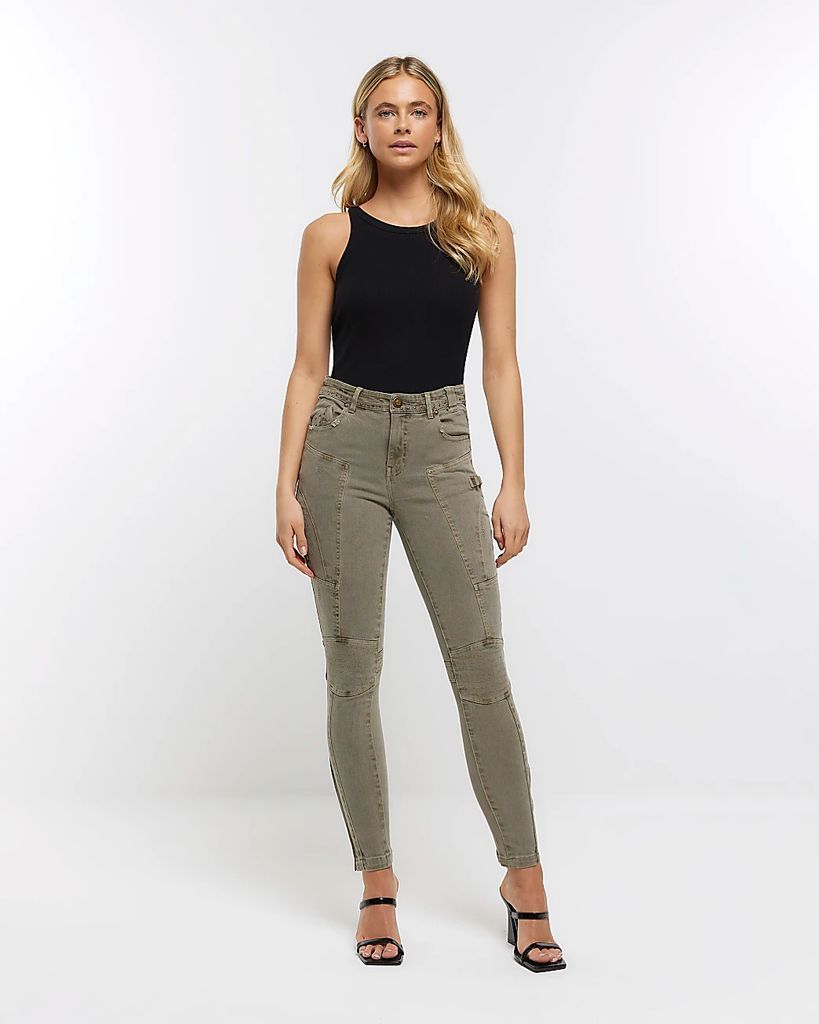 River Island Womens Khaki Mid Rise Super Skinny Jeans