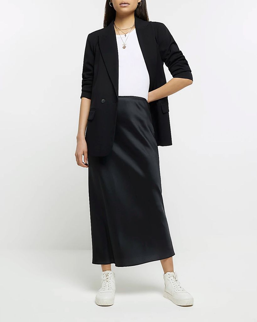 Womens Black Satin Maxi Skirt
