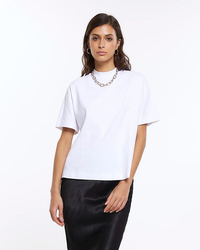 Womens White Ri Studio High Neck Jersey T-Shirt