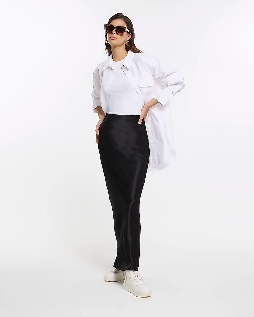 Womens Black Ri Studio Satin Maxi Skirt