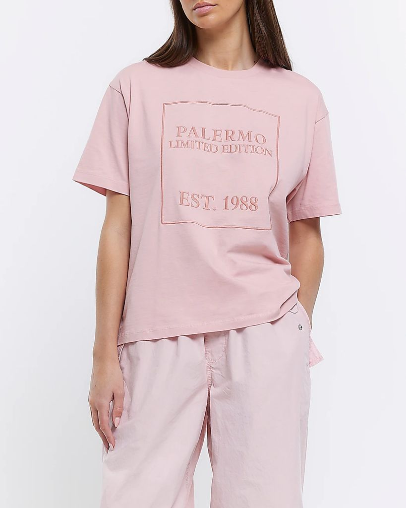 River Island Womens Pink Graphic Print Boxy T-Shirt