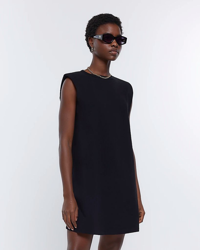 Womens Black Sleeveless T-Shirt Mini Dress