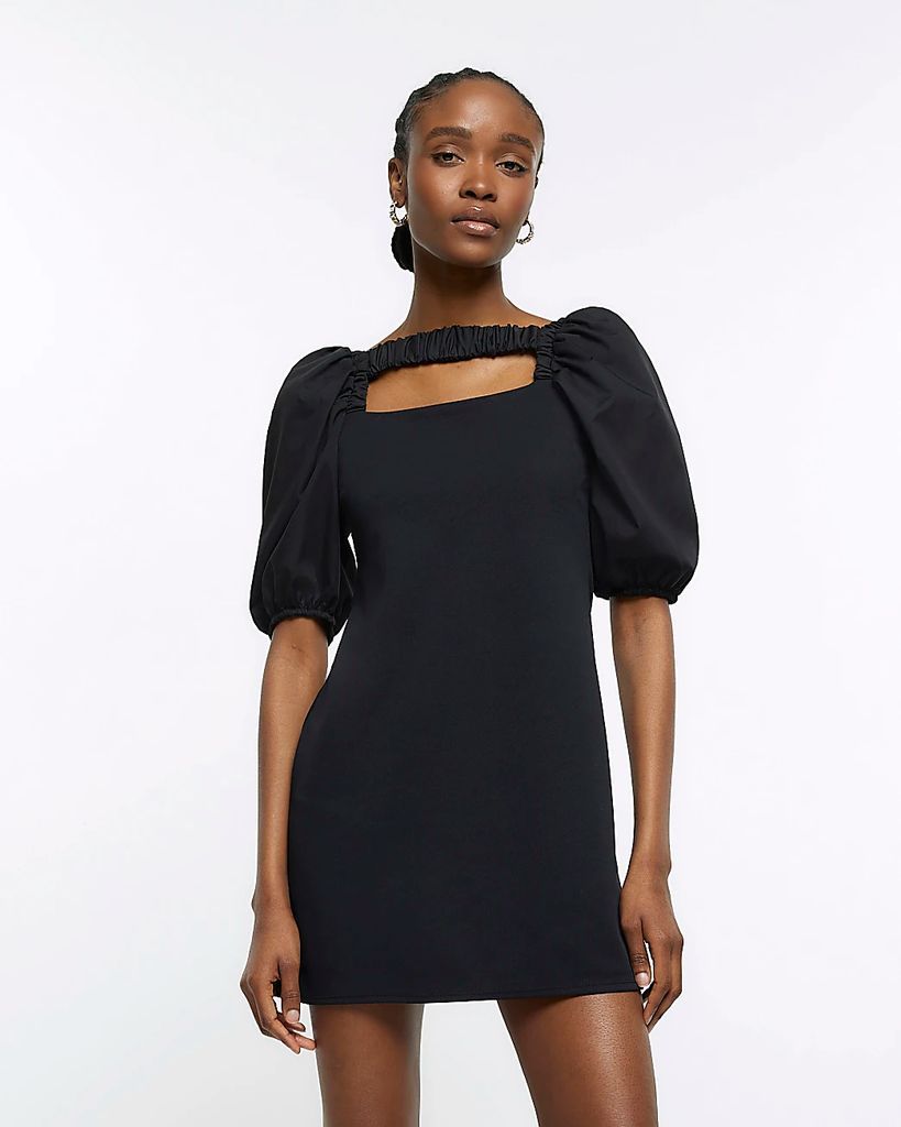 River Island Womens Black Scuba Cut Out Shift Mini Dress