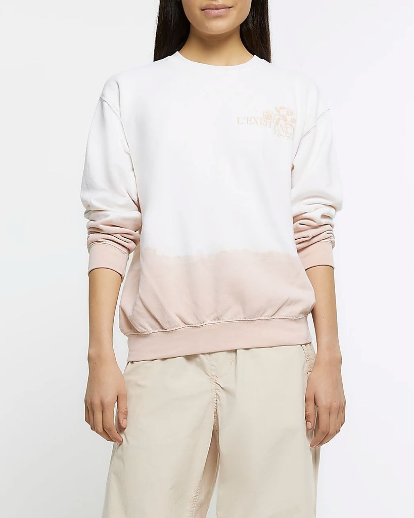 Womens White Dip Dye Print Sweatshirt