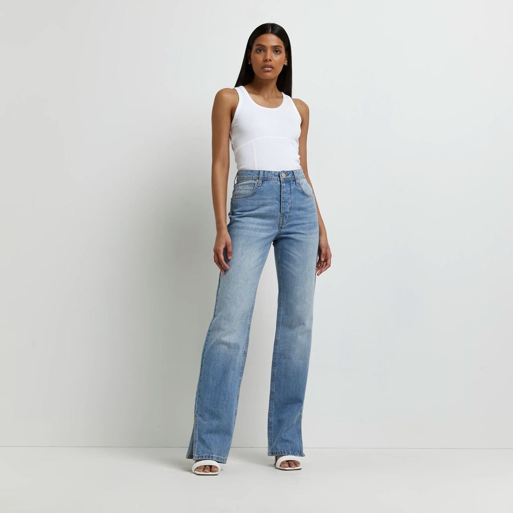 Womens Blue High Waisted Straight Leg Jeans